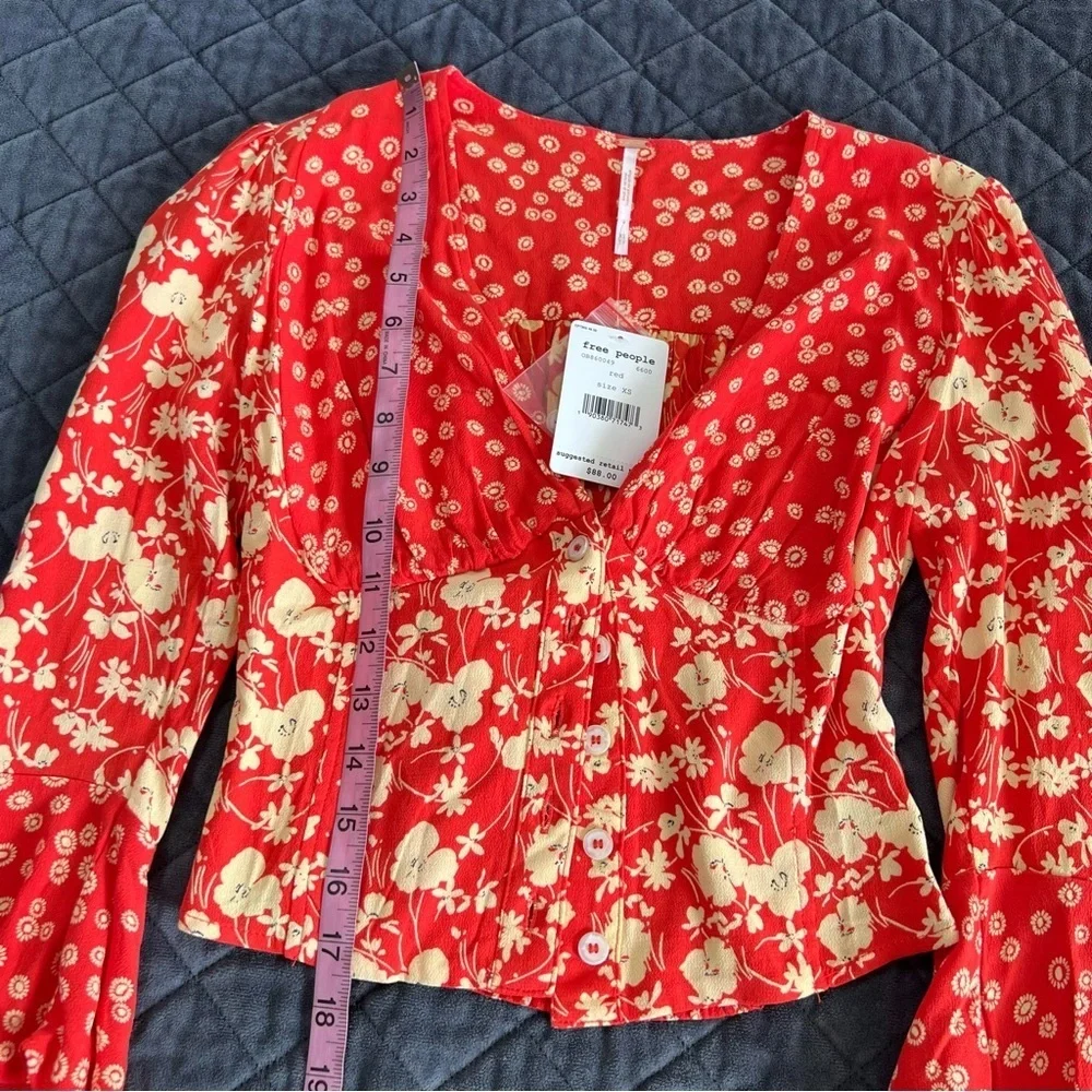 Free People Top Women’s XS Floral Lady Bohemian Crop Blouse Bell Sleeve DD